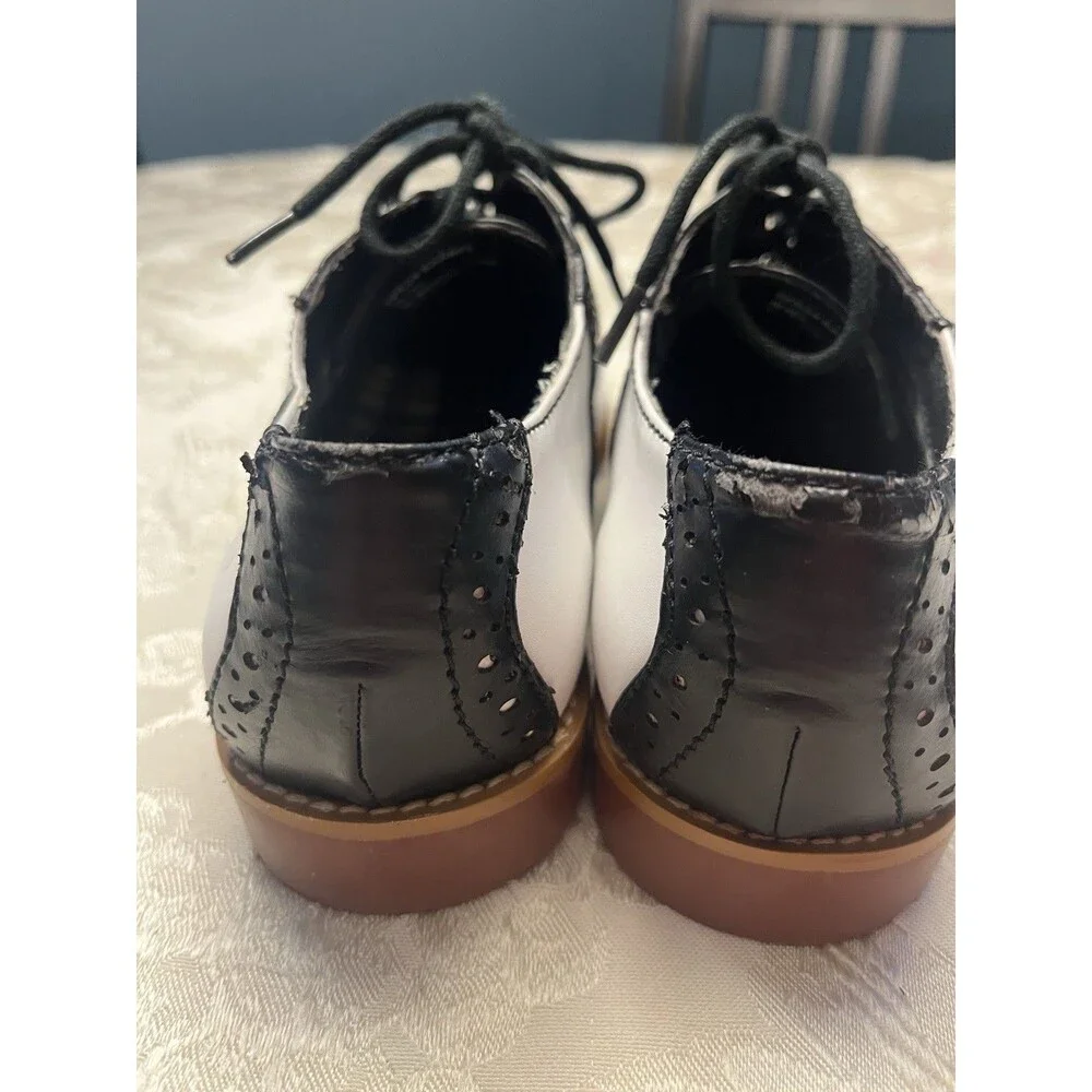 GH Bass Loafer Saddle Lace Up Shoes Black White Dance Sock hop Retro Kids 4